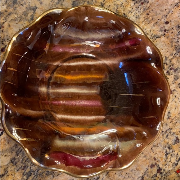 Vintage W. Germany maroon metallic striped bowl 10” - Picture 2 of 8